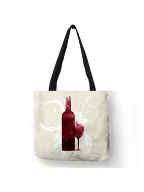 Wine Bottle Print Shopping & Travel Jute Tote Handbag